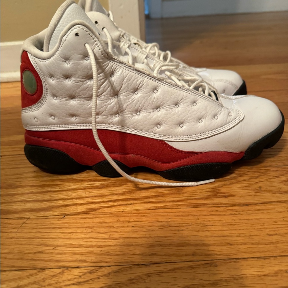 Nike White and Red High-Top Basketball Sneakers